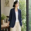 A deep blue fine-spun wool suit jacket for business commuting men's formal wear details Picture